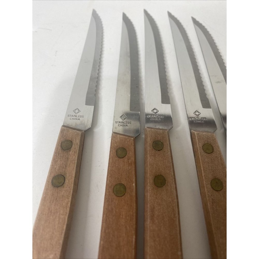 Steak Knives Wooden Handle Serrated Knife Set 6 Wood Stainless Steel - Picture 5 of 5